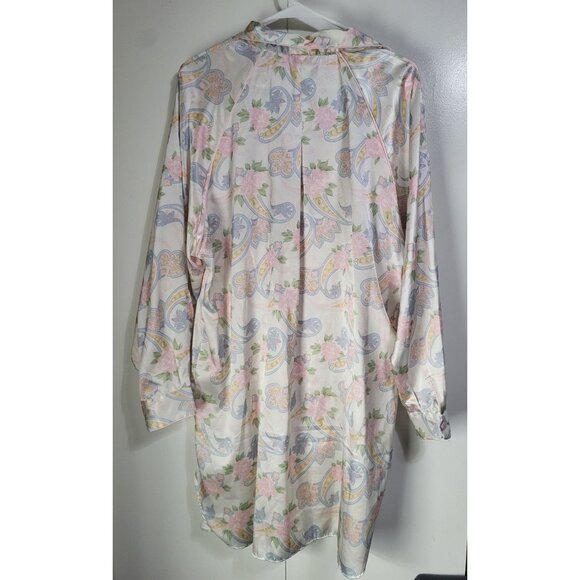 VTG Claudia Barnes Satin Flannel Lined Sleep Shirt Button Down Nightgown LG - Picture 2 of 6